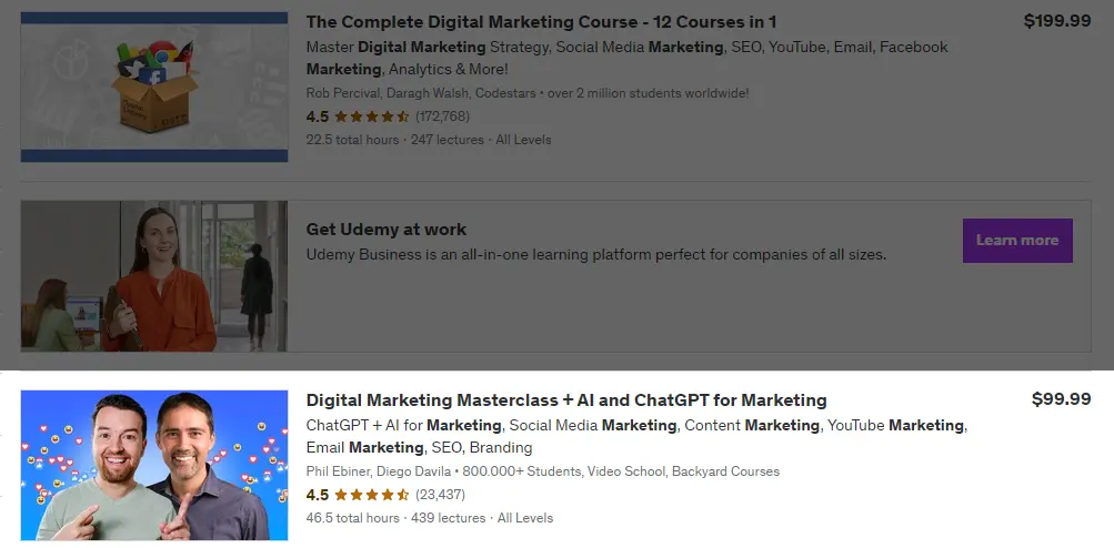 a best-selling digital marketing udemy course that have the word "masterclass" in it