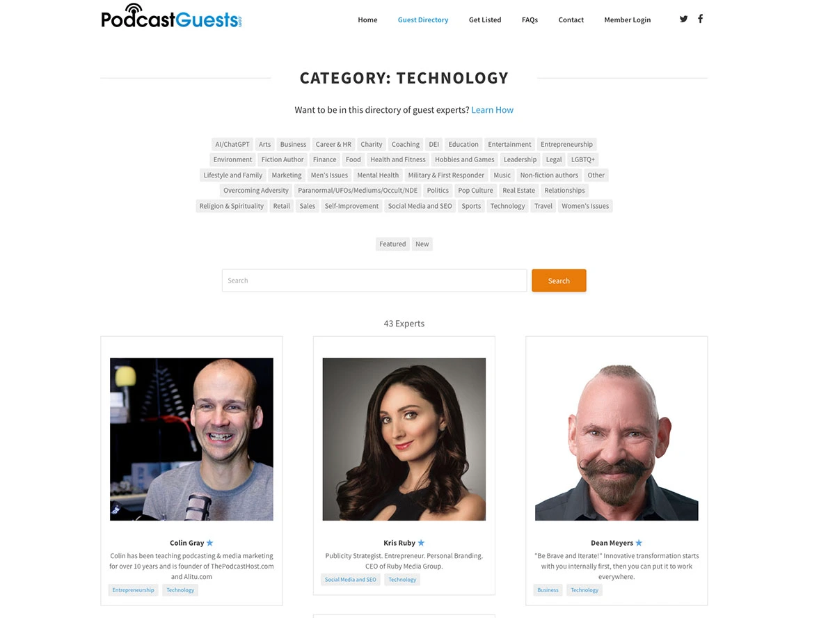 Find podcast guests in guest directories