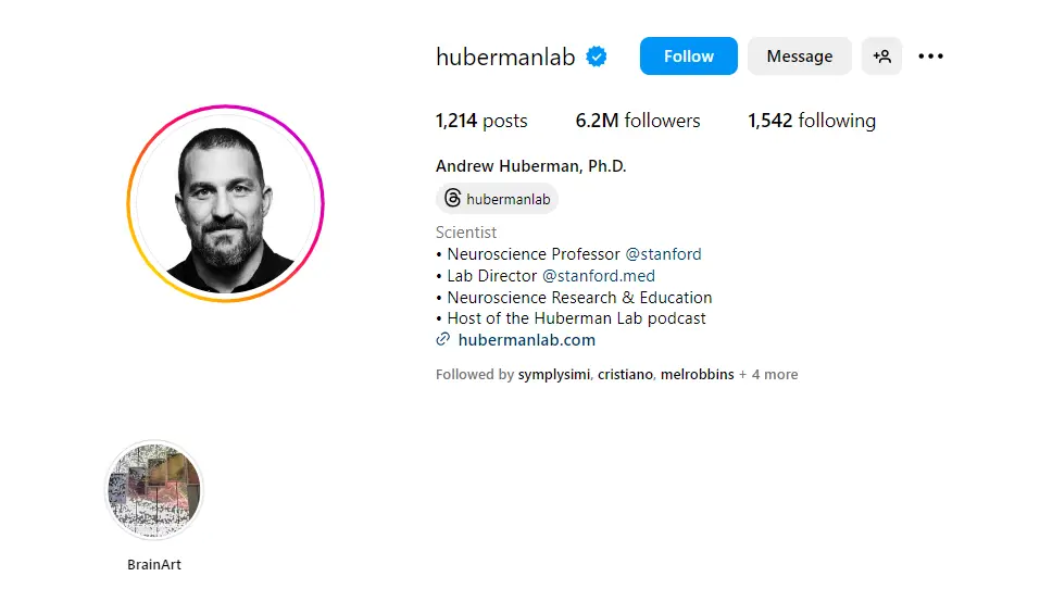 Huberman Lab Instagram profile 