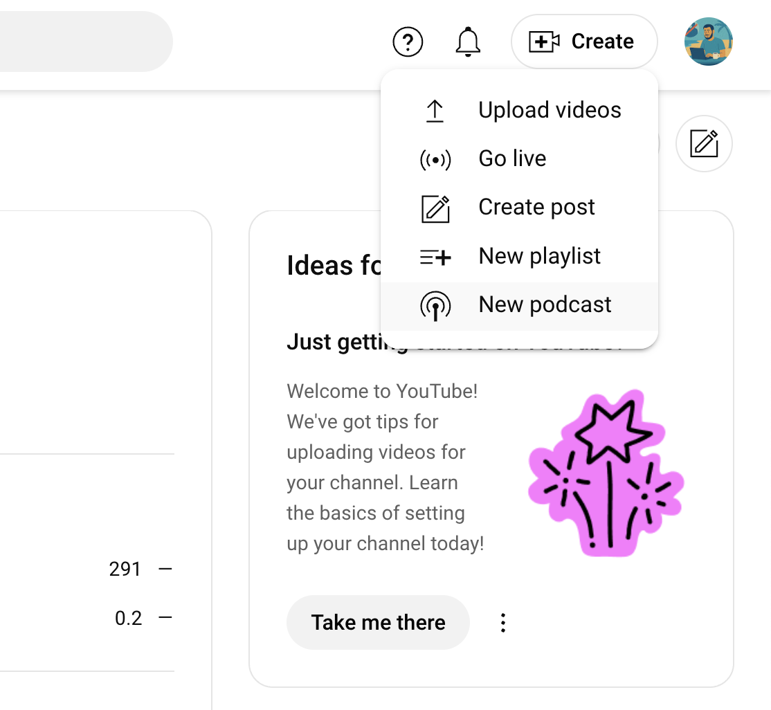 YouTube Studio New Podcast