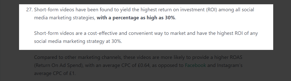 data on the effectiveness of short videos