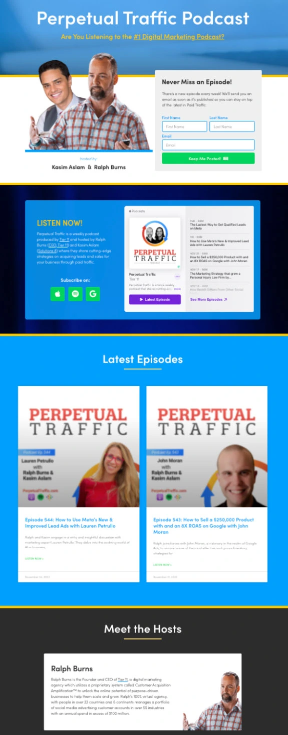 perpetual traffic podcast landing page