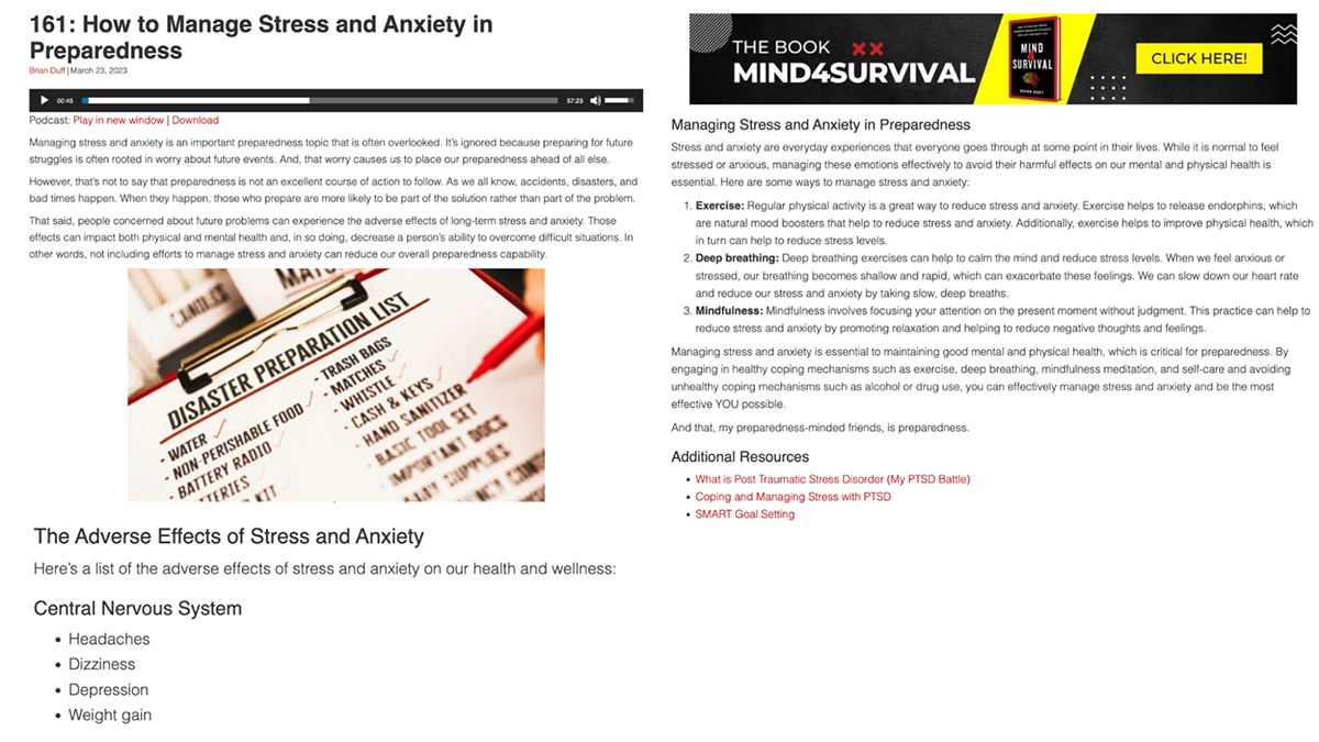 Mind4Survival Podcast show notes examples
