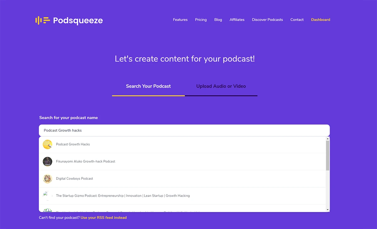 select your podcast on podsqueeze