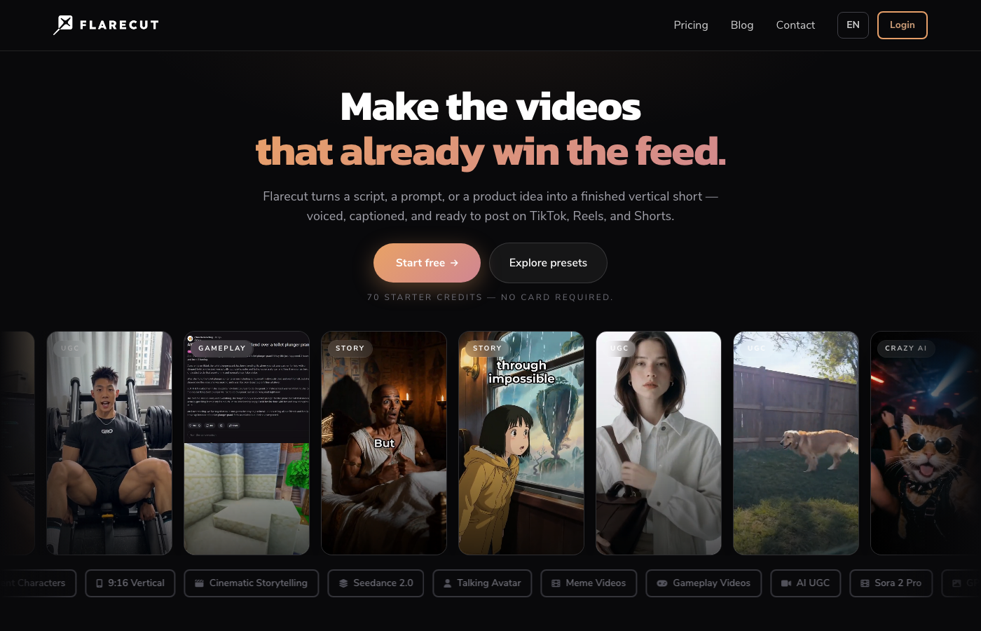Flarecut homepage