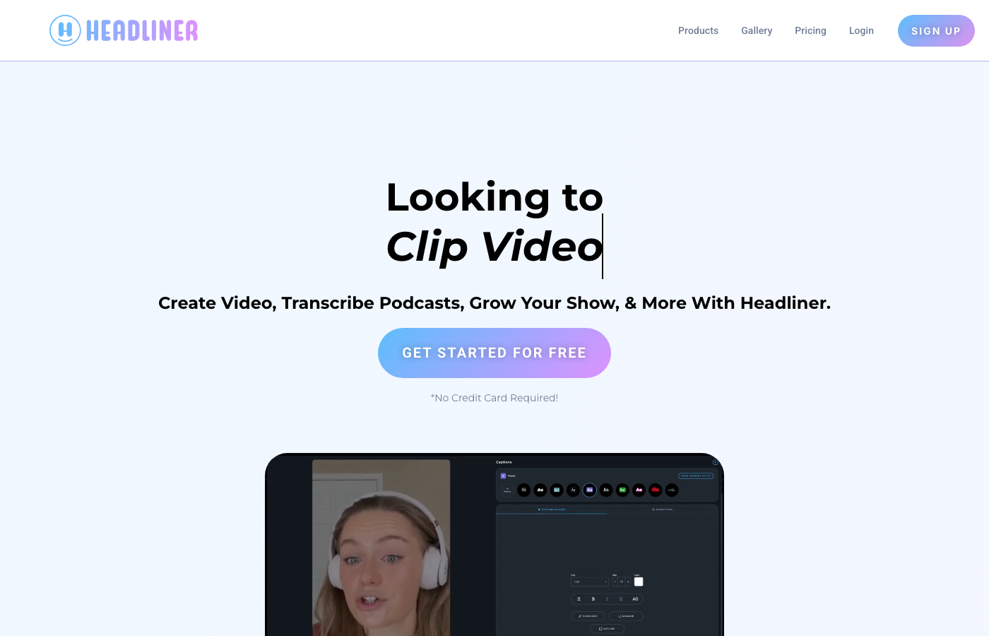 Headliner homepage